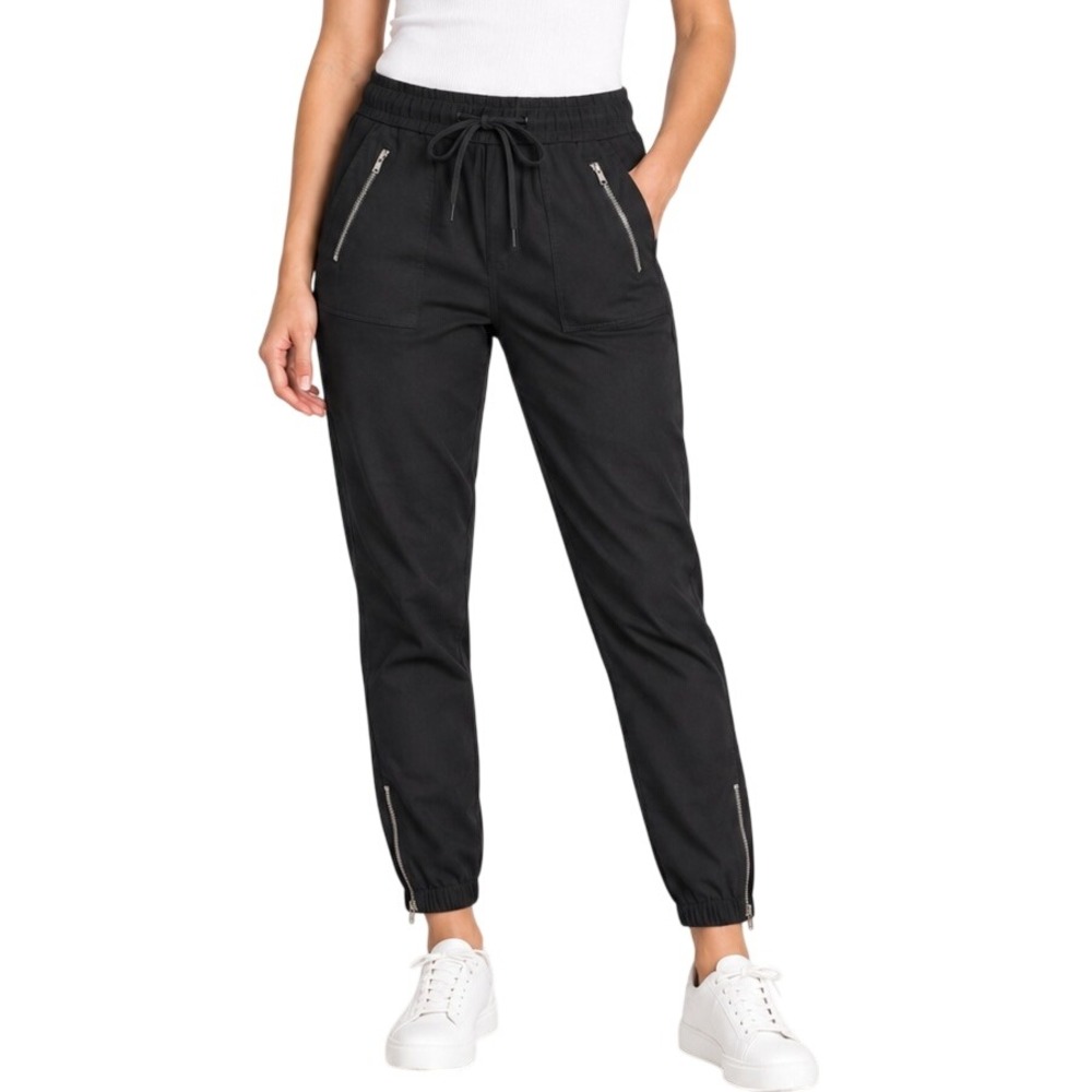 BLANKNYC Neutral Tapered Jogger Utility Stretch Pants Black Zip Pockets Size S